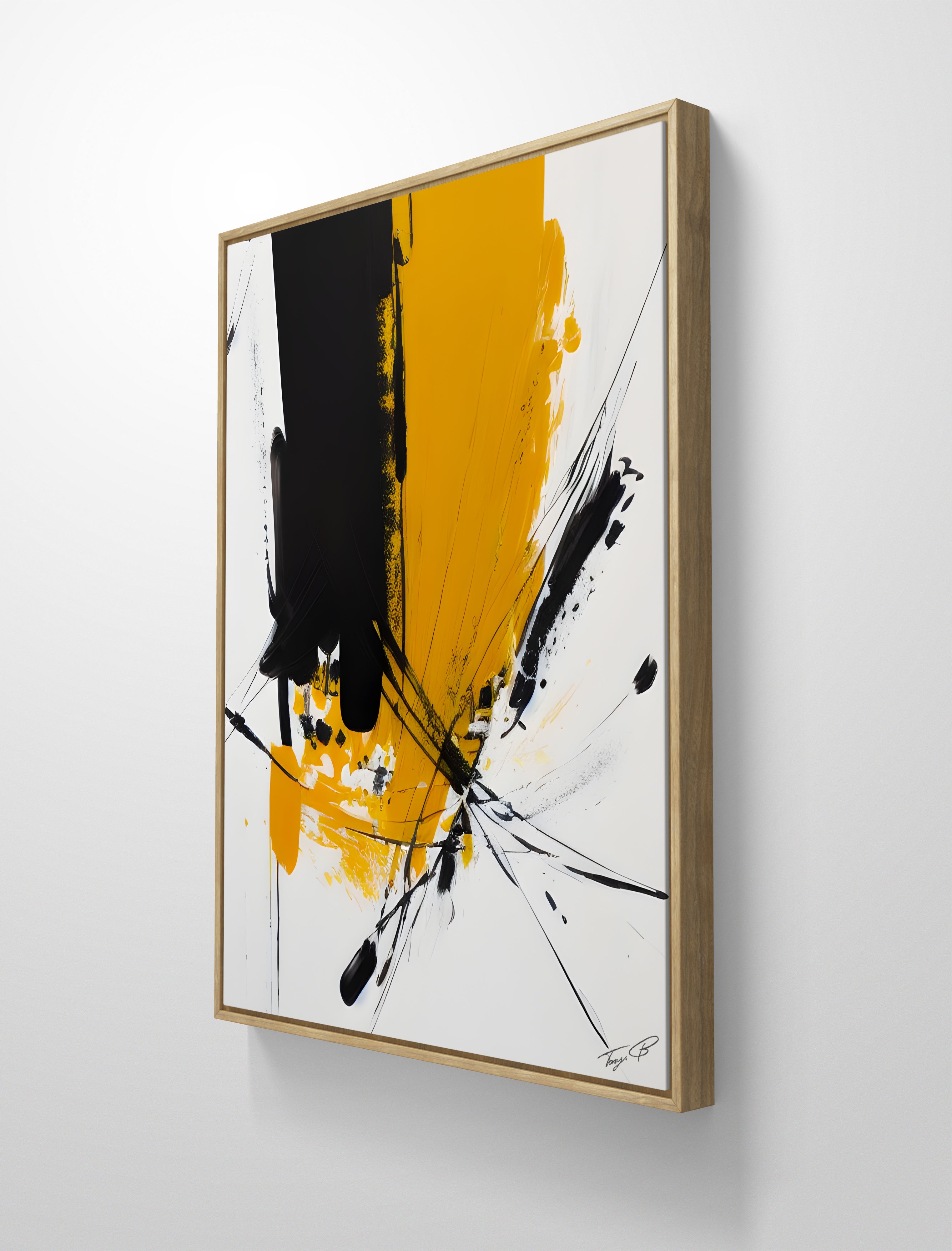 Yellow and black abstract art painting
