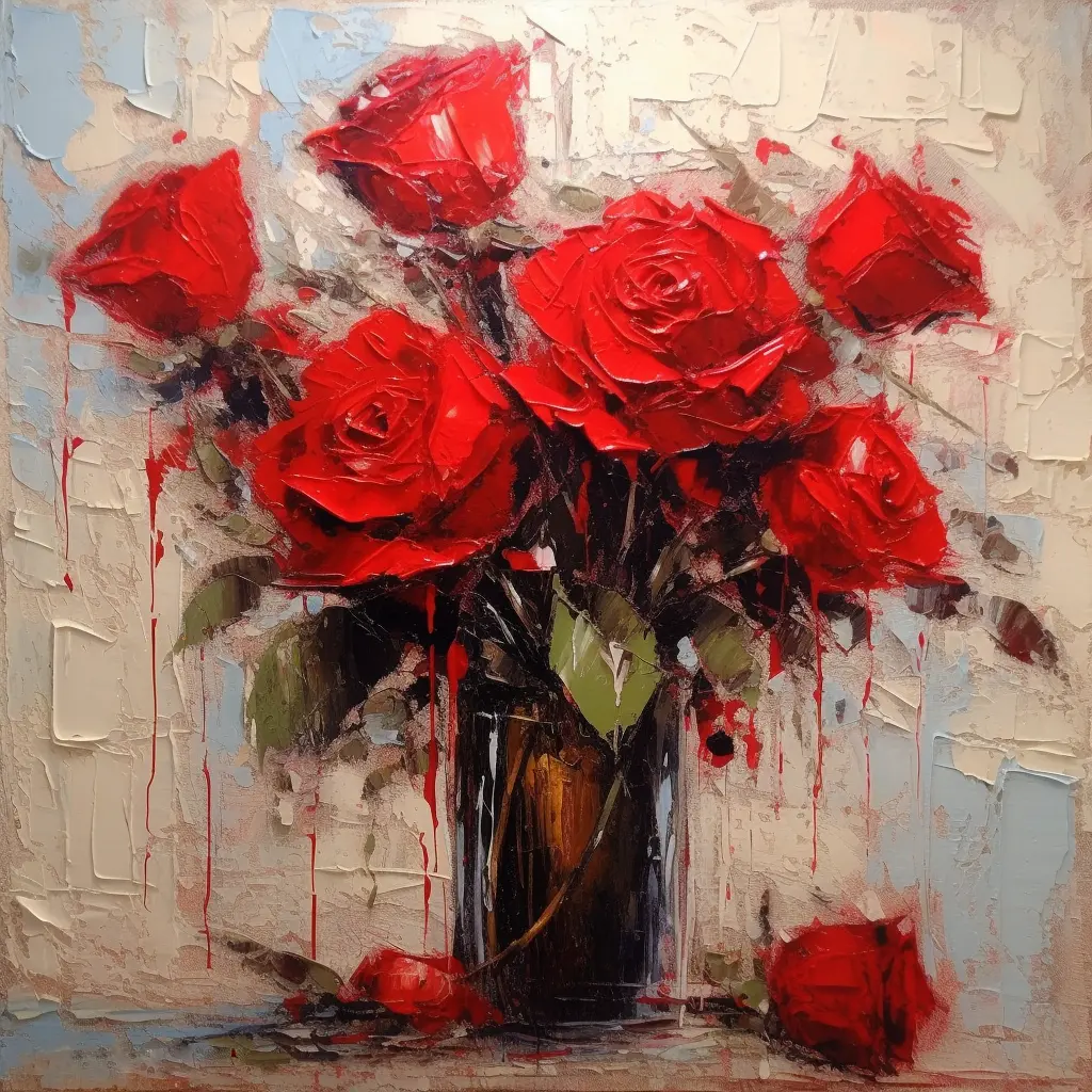 絵画 Ruby-red Flowers Floral Crimson Elegance - Original painting