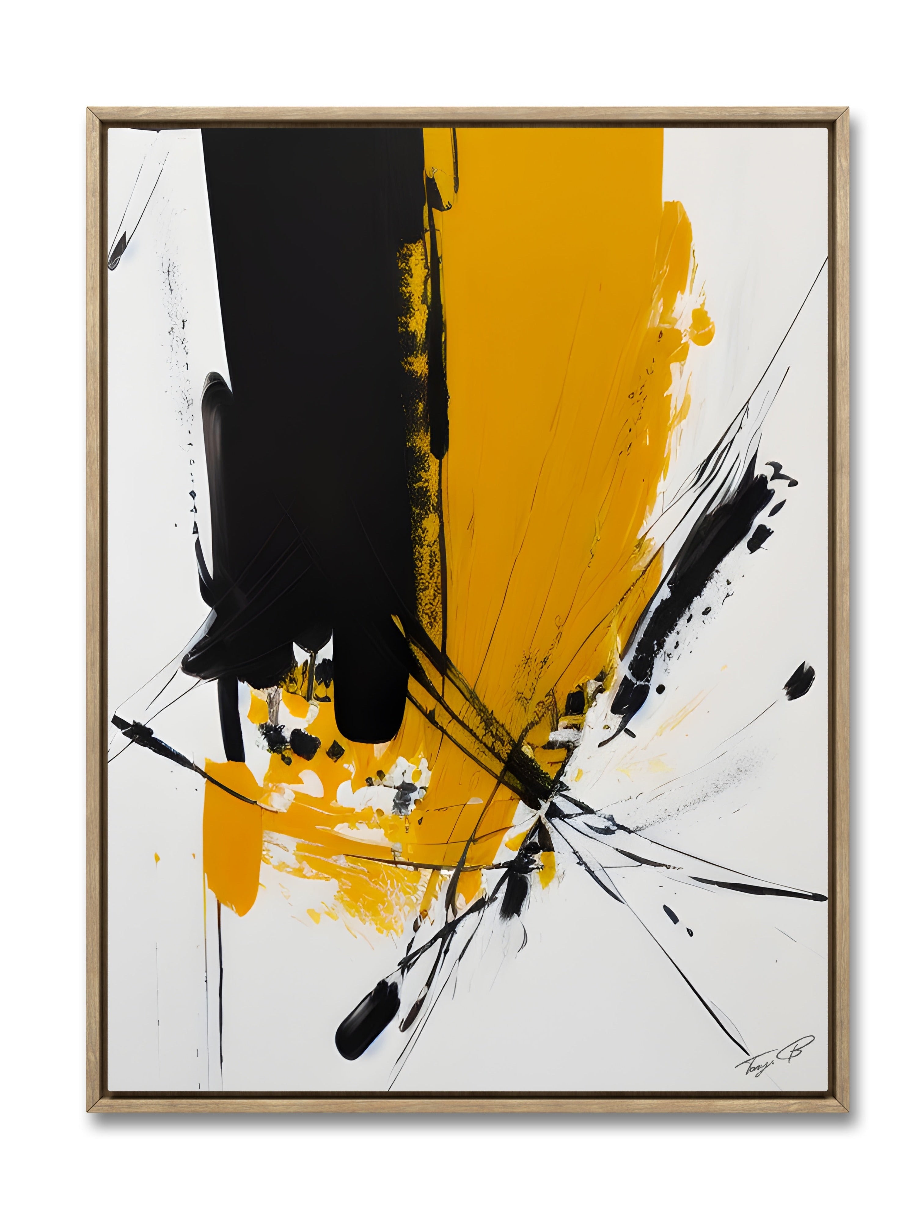 Yellow and black abstract art painting