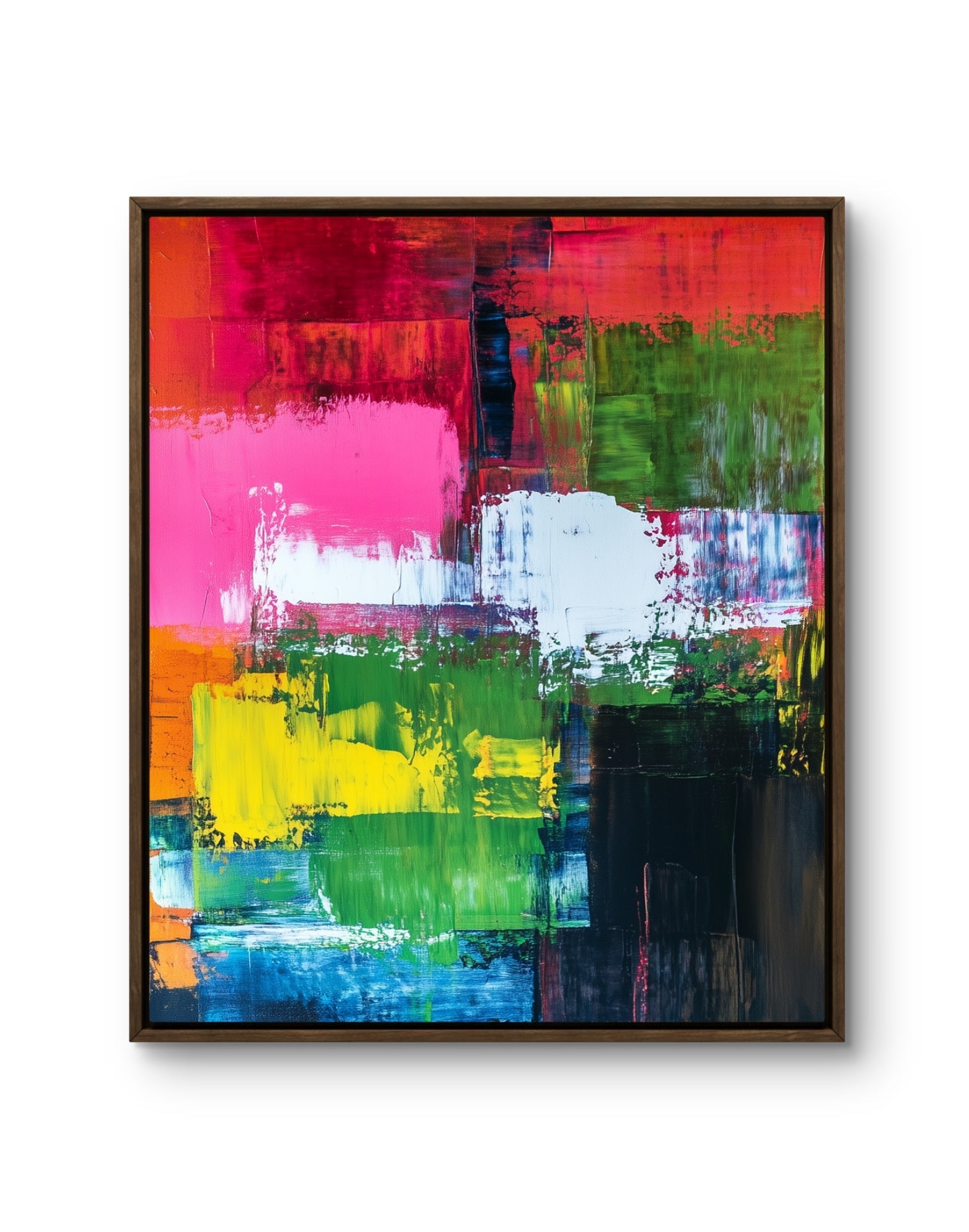 Abstract painting with vibrant colors on a white background