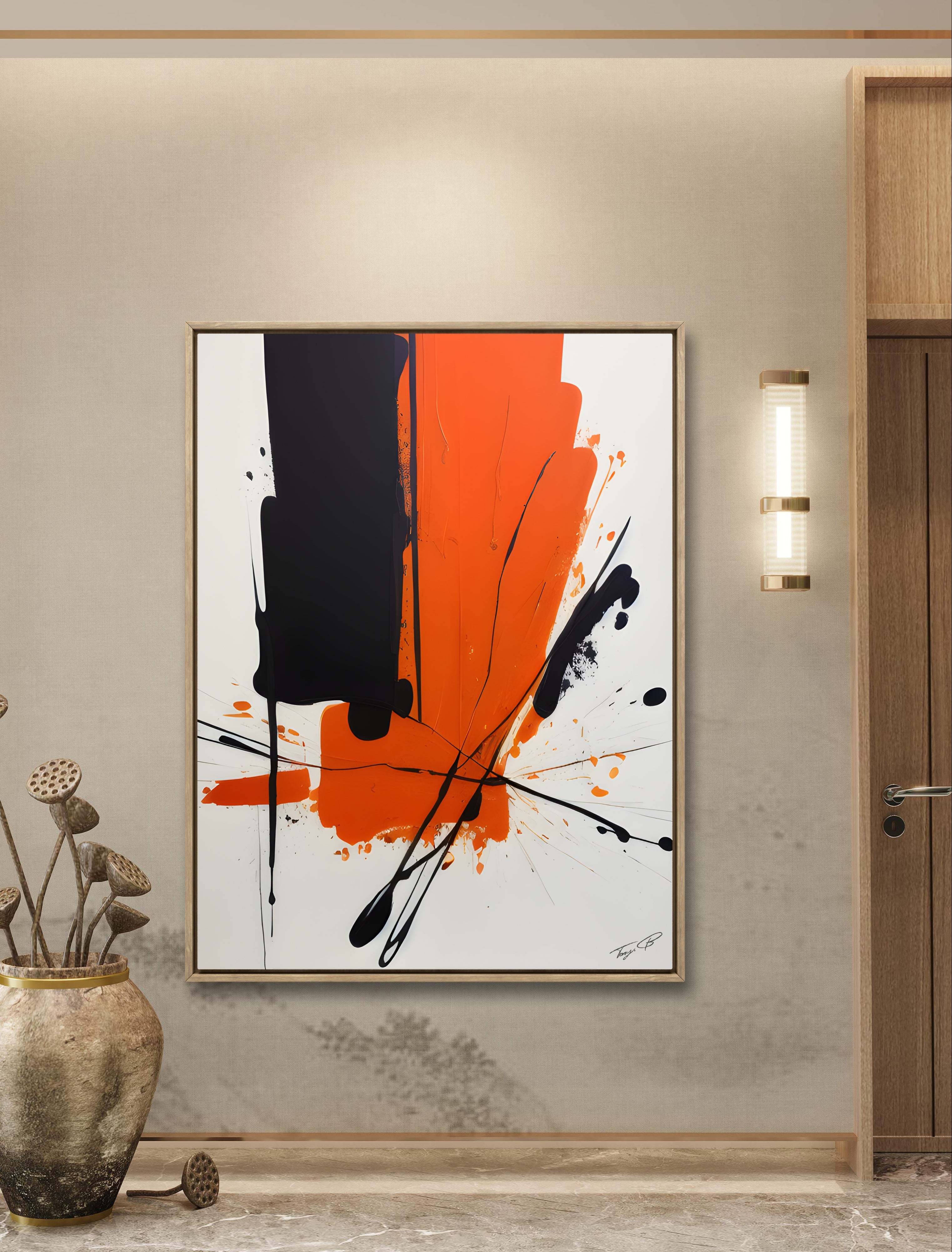 Orange and black abstract art/painting